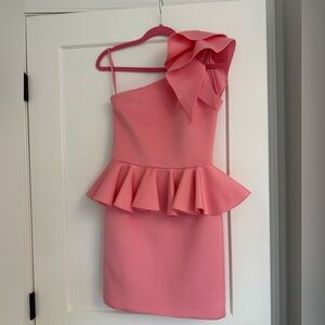 Jovani Pink One-Shoulder Dress with Ruffle Detail